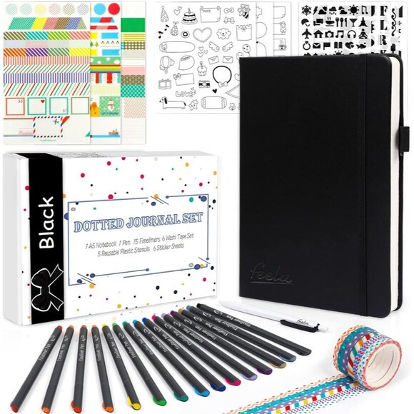 Dotted Journal Kit, Dot Grid Journal Hardcover Planner Notebook Set for Beginner - Picture 1 of 12